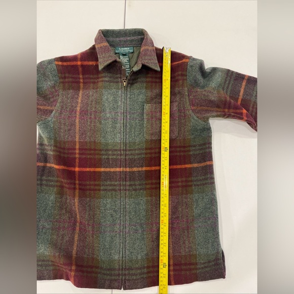 Vintage Lauren Ralph Lauren Petite Tweed Tartan Lamb Wool Leather Elbow Womens M - Picture 10 of 14